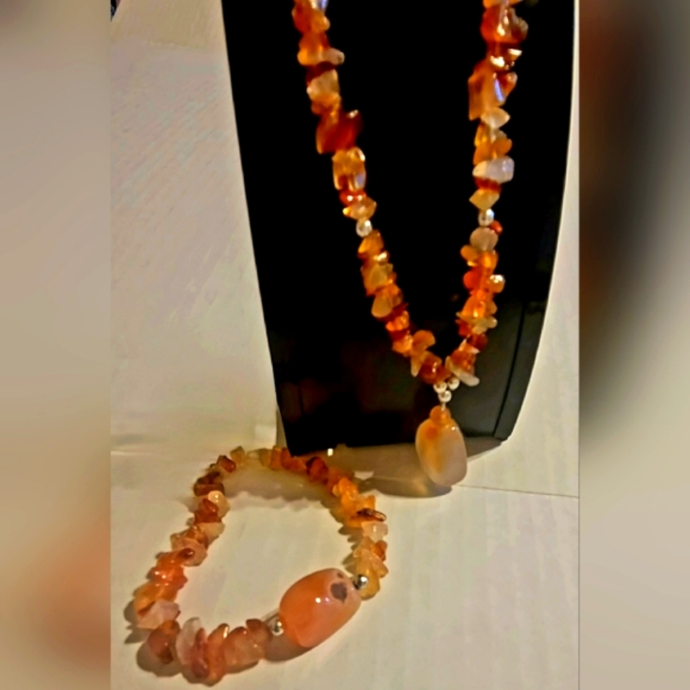 Sunstone Chip Necklace & Bracelet Set